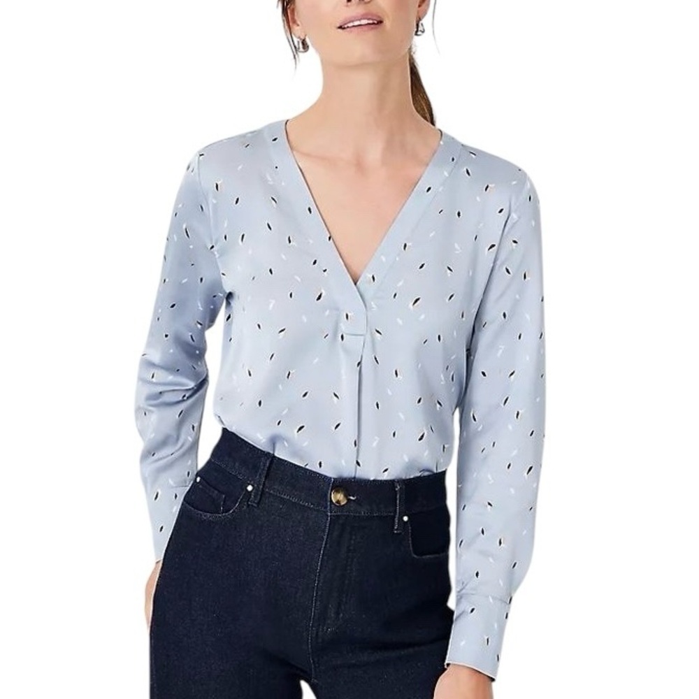 Ann Taylor Shimmer Mixed Media Pleat Front Top